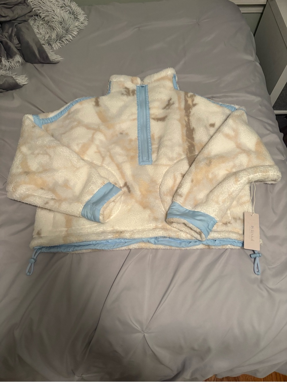 Cozy Cream & Light Blue Sherpa Pullover